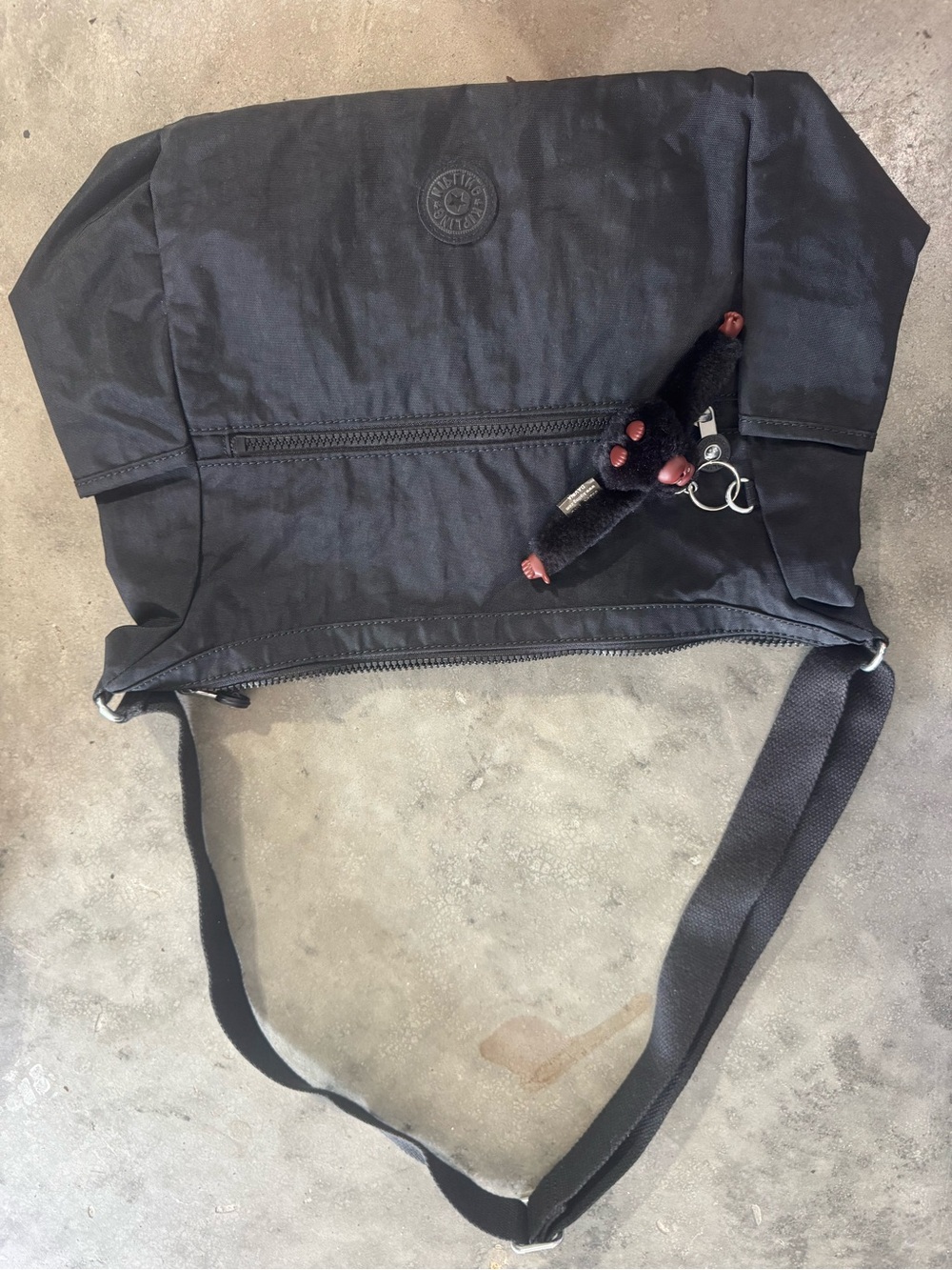 Kipling Black Nylon Messenger Bag with Monkey Charm